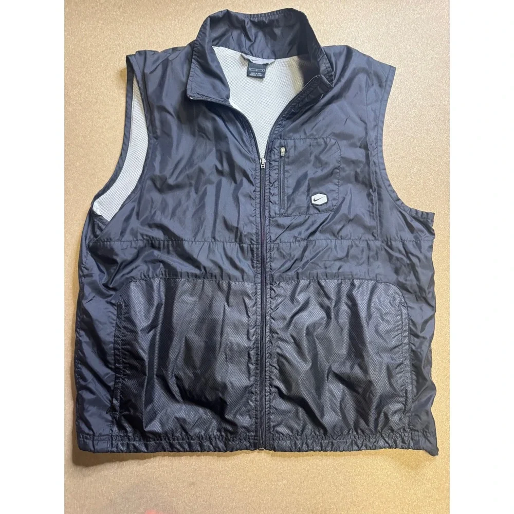 Nike Mens Black Full Zip‎ Windbreaker Vest Mesh Lined Large Y2k vtg